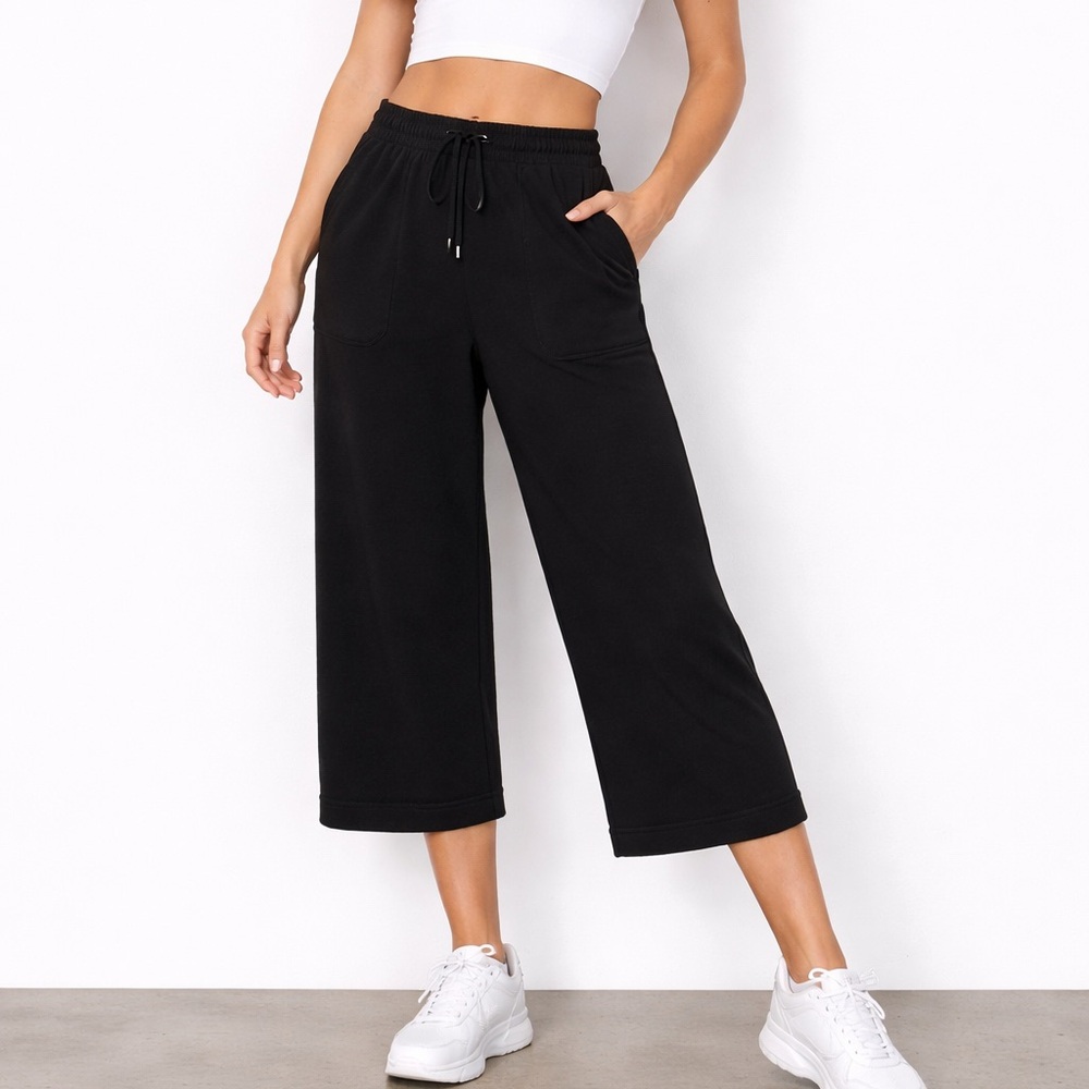 NWT Calia Wom Black Cropped Wide-Leg Drawstring Pants